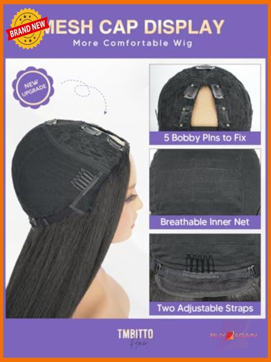 Kinky Straight V Part Wig Human Hair 180% Density Glueless Wig 20 Inch main image 4